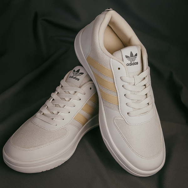 Adidas White Mesh Sneakers for Men | Golden strip Daily Wear